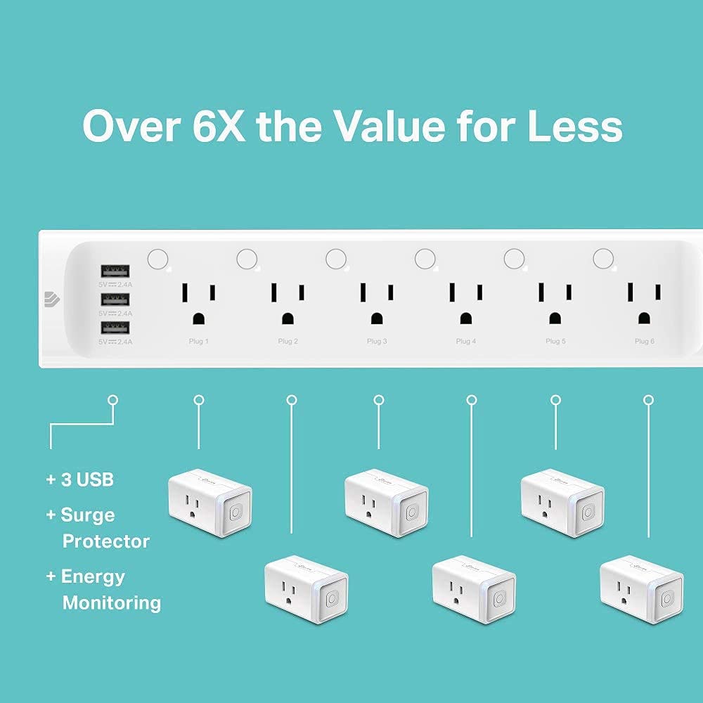 Kasa HS300 Smart WiFi Power Strip with 6 Outlets & USB Ports