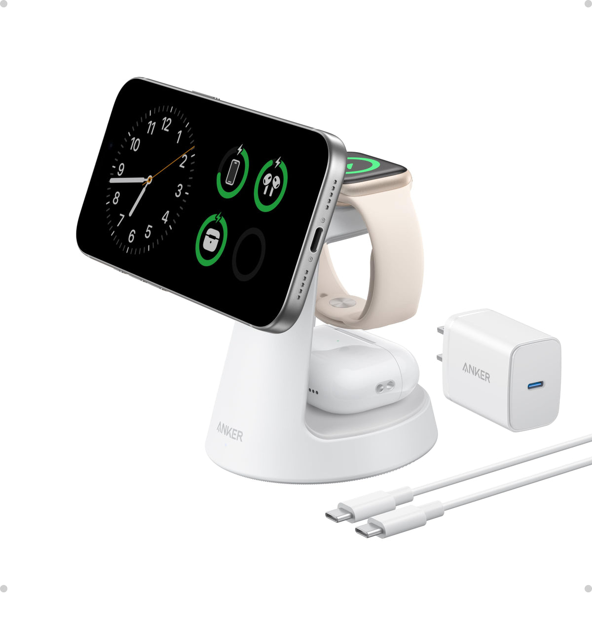 Anker MagSafe Charger Compatible, MagGo 3-in-1 Qi2 15W Charging Station