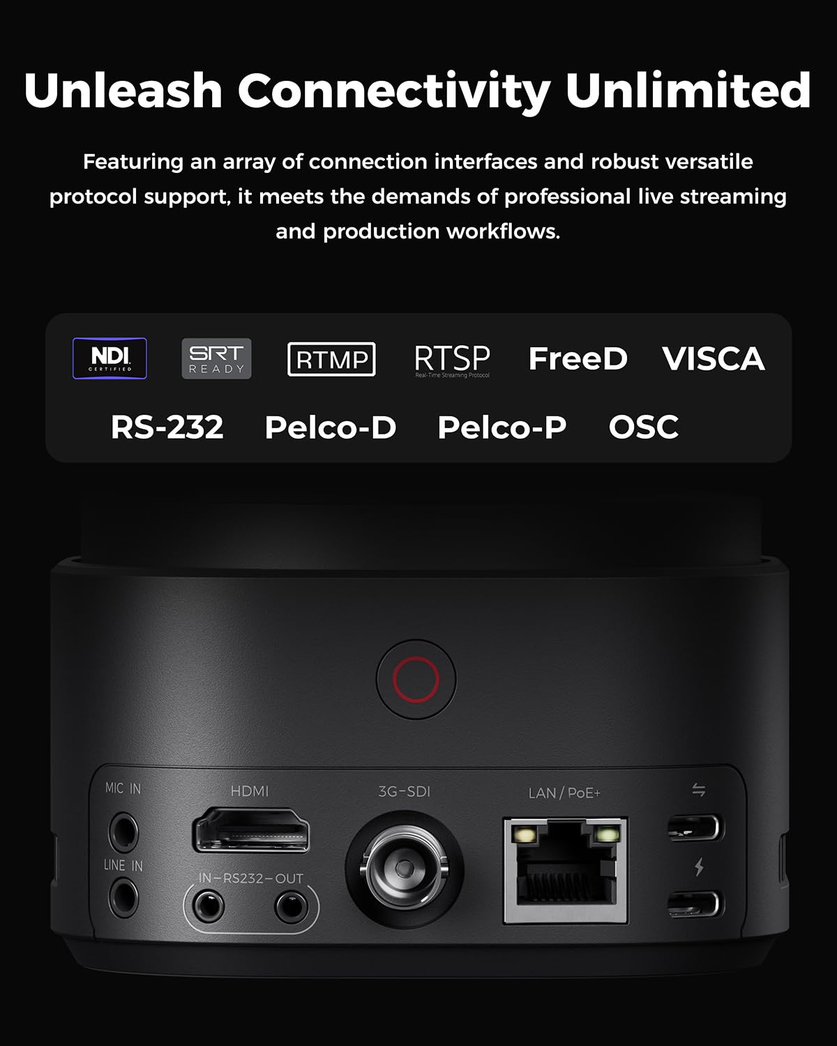 OBSBOT Tail 2 PTZR NDI Camera 4K@60FPS, Pro AI Tracking, 1/1.5" CMOS, 50MP, 5X Optical Zoom, 12X Hybrid Zoom, SDI/HDMI/IP/USB 3.0 Output, Streaming for Education, Conference, Worship