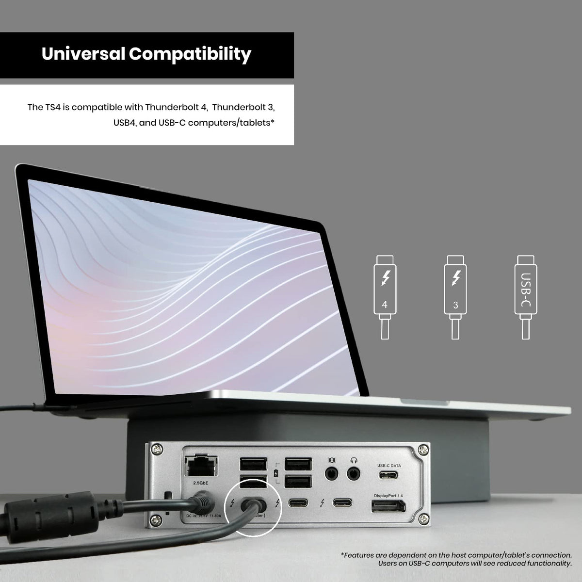 CalDigit TS4 18 Port Thunderbolt 4 Dock, 98W Charging, 3X TBT4 (40Gb/s), 3X USB-C + 5X USB-A (10Gb/s), 2.5GbE LAN, 8K@30Hz or 2X 6K@60Hz Displays, Mac/Windows/Chrome, Space Gray, 0.8m Certified Cable