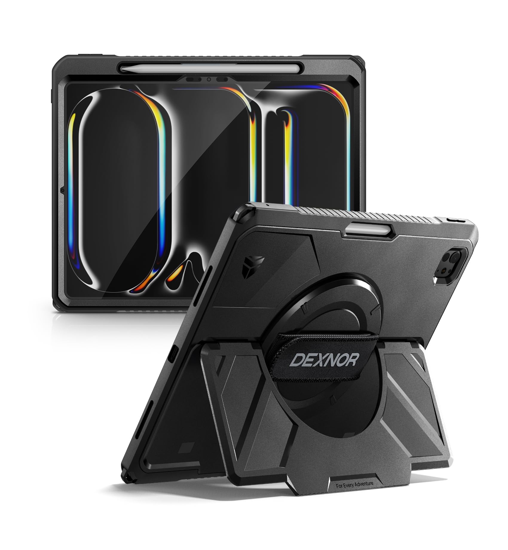 Dexnor for iPad 11th&9th&MINI 7 Cases, Rugged Protective Case with 360° Rotating Hand Strap & Large Steady Stand & Screen Protector & Pencil Holder Shockproof Full-Body Bumper Cover