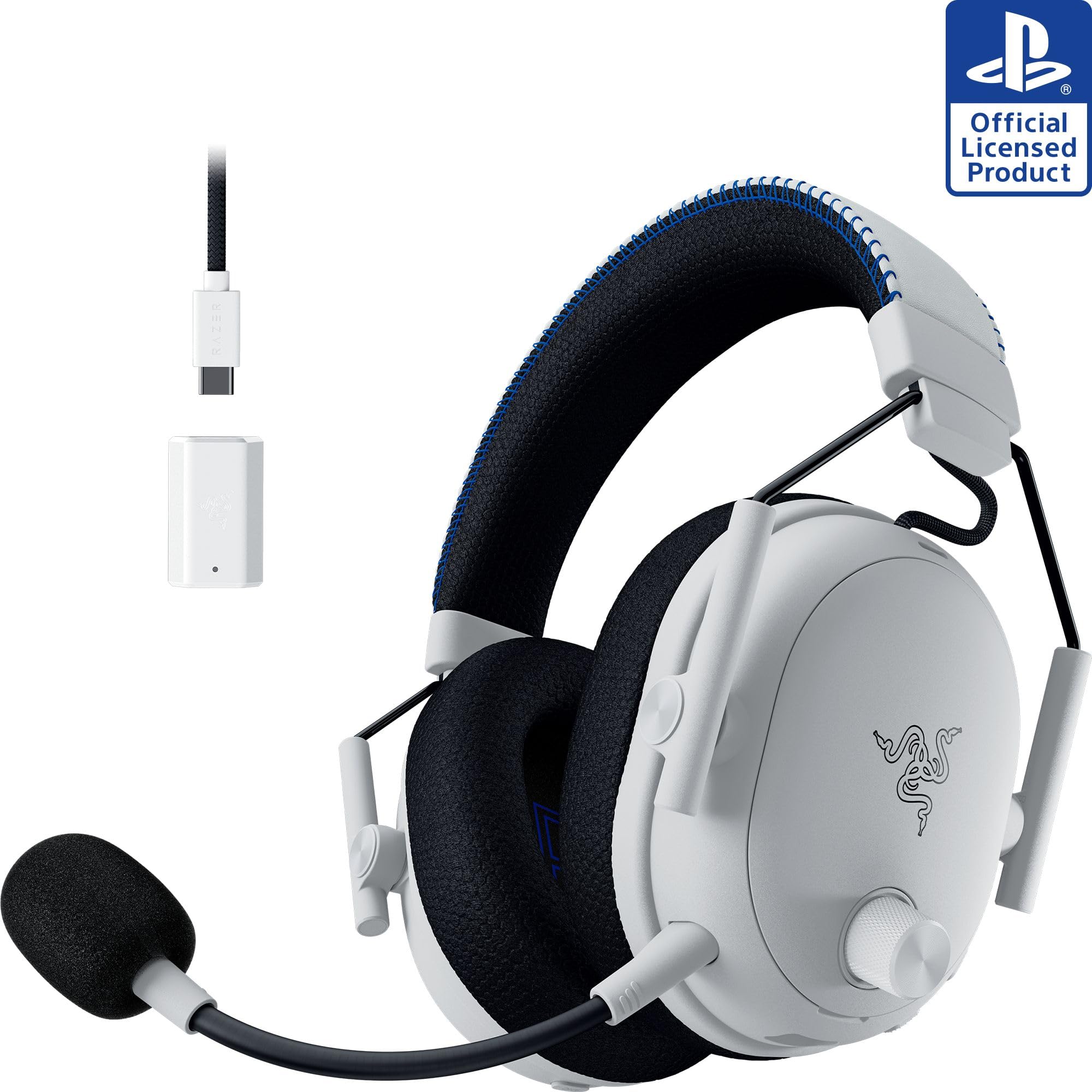Razer BlackShark V3 Pro Wireless ANC Gaming Headset for PC: Full Band Mic - 50mm Drivers - 2.4 GHz, Bluetooth, USB, 3.5mm - Works with Mac, PS5, Nintendo Switch, Smartphone - 70 Hr Battery - White