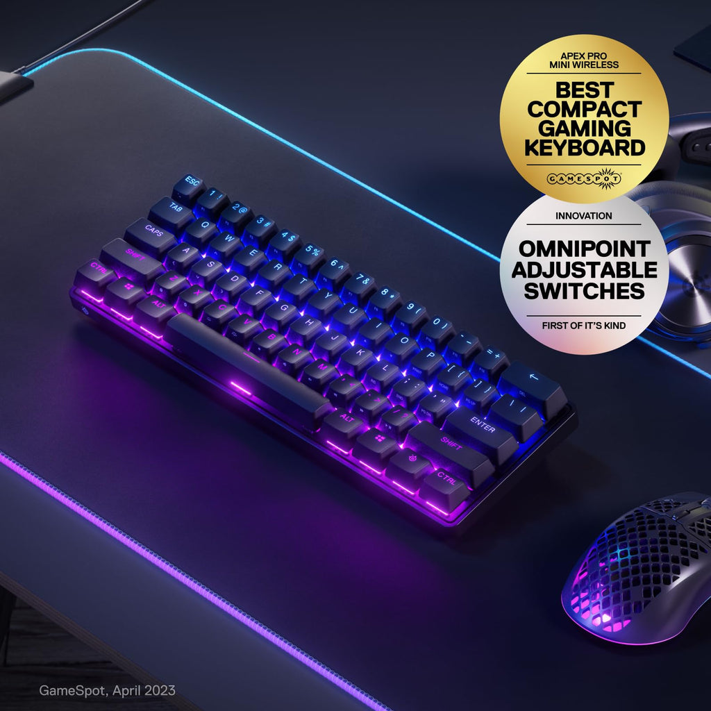 SteelSeries Apex Pro TKL Gen 3 OmniPoint 3.0 HyperMagnetic Switches — Adjustable Actuation — Rapid Trigger — Game-Ready Presets — Protection Mode — Rapid Tap/SOCD — OLED — RGB — PBT Keycaps — USB-C
