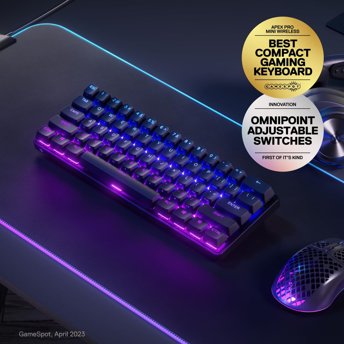 SteelSeries Apex Pro TKL Gen 3 OmniPoint 3.0 HyperMagnetic Switches — Adjustable Actuation — Rapid Trigger — Game-Ready Presets — Protection Mode — Rapid Tap/SOCD — OLED — RGB — PBT Keycaps — USB-C