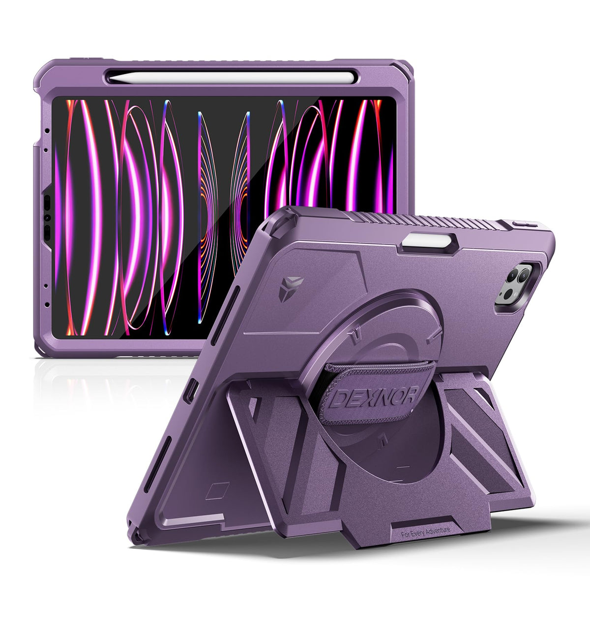 Dexnor for iPad 11th&9th&MINI 7 Cases, Rugged Protective Case with 360° Rotating Hand Strap & Large Steady Stand & Screen Protector & Pencil Holder Shockproof Full-Body Bumper Cover