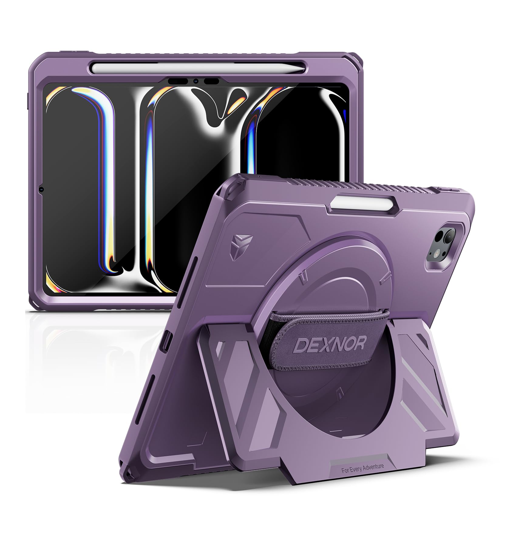 Dexnor for iPad 11th&9th&MINI 7 Cases, Rugged Protective Case with 360° Rotating Hand Strap & Large Steady Stand & Screen Protector & Pencil Holder Shockproof Full-Body Bumper Cover