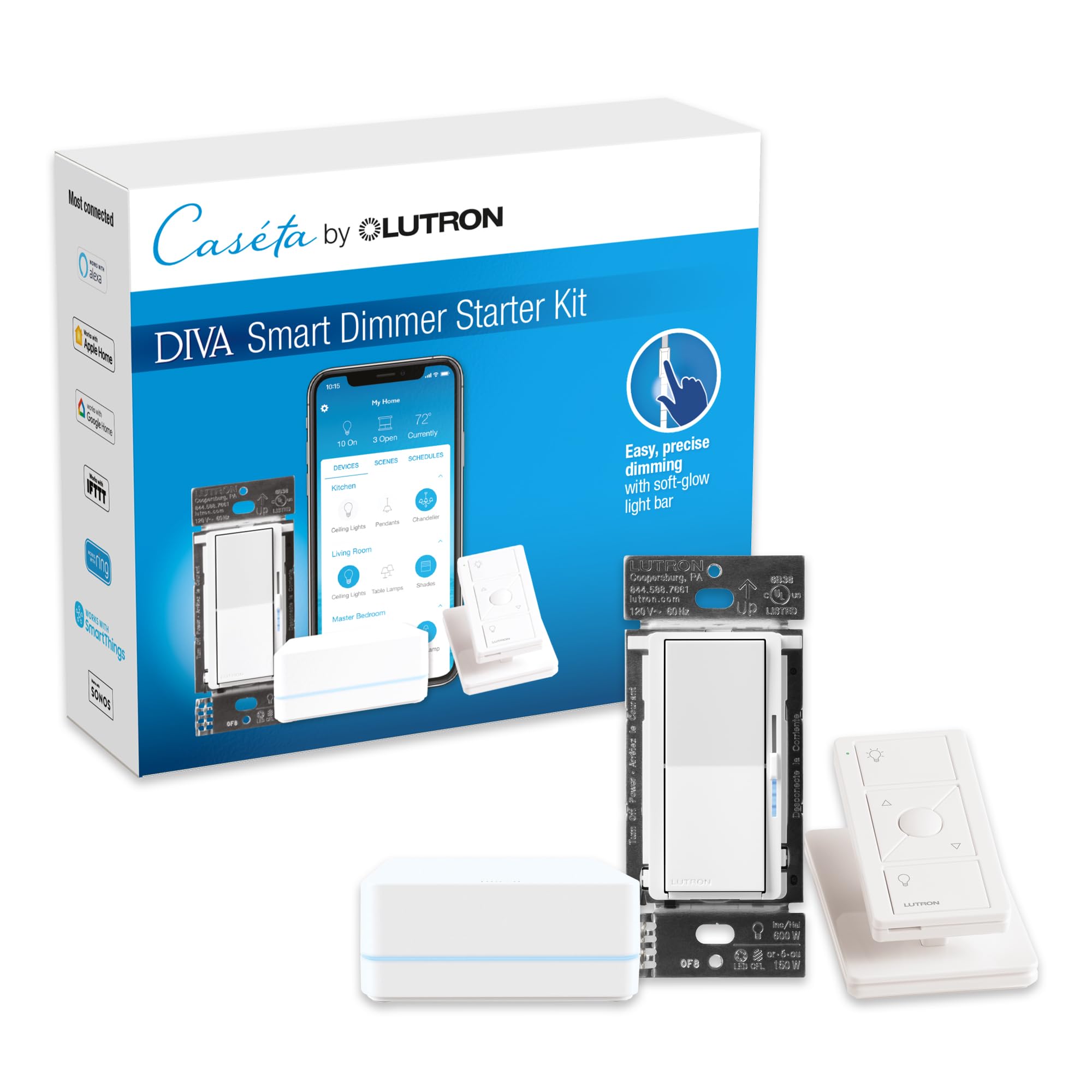 Lutron Caseta Smart Lighting Diva Smart Dimmer Switch for LED Bulbs