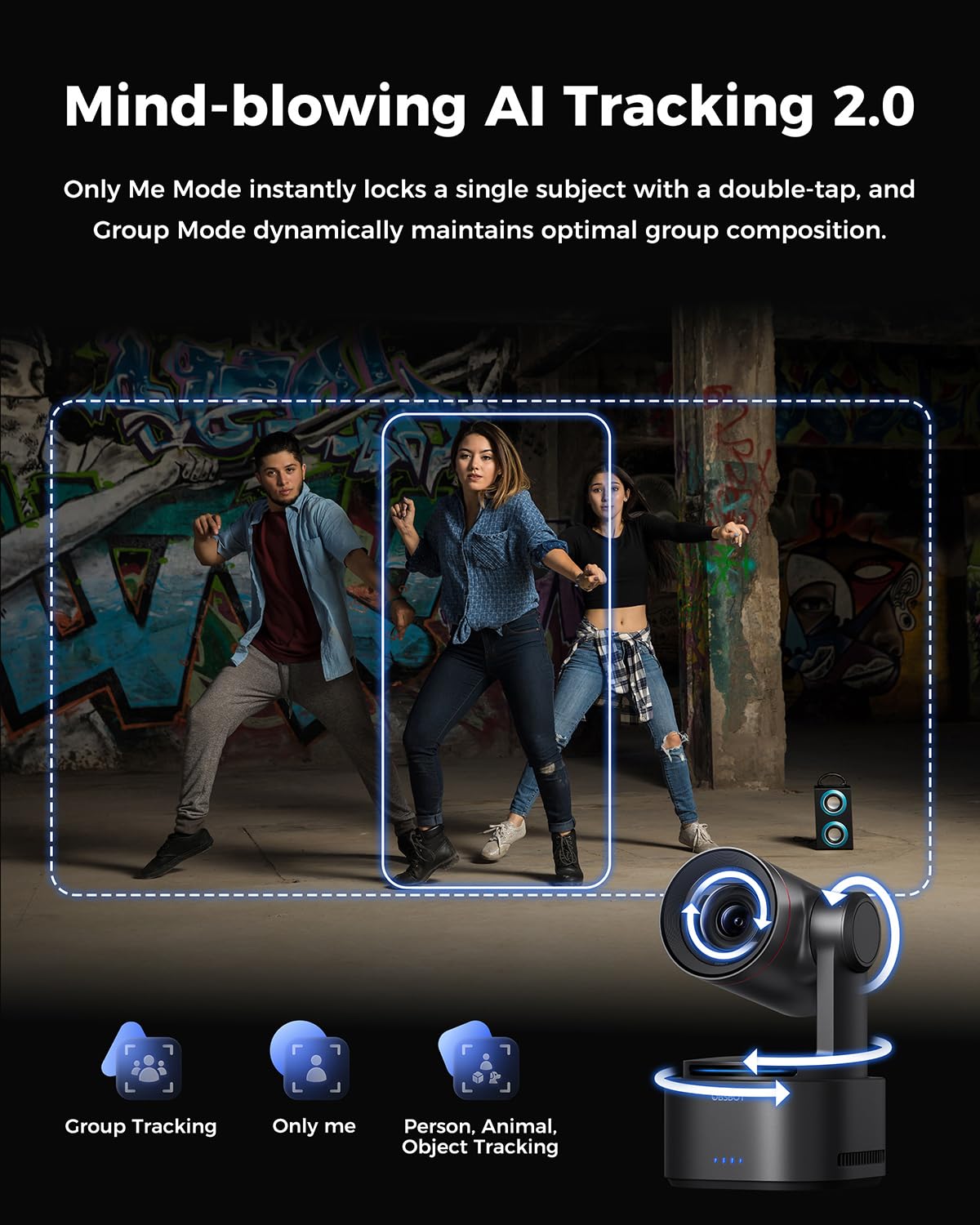 OBSBOT Tail 2 PTZR NDI Camera 4K@60FPS, Pro AI Tracking, 1/1.5" CMOS, 50MP, 5X Optical Zoom, 12X Hybrid Zoom, SDI/HDMI/IP/USB 3.0 Output, Streaming for Education, Conference, Worship