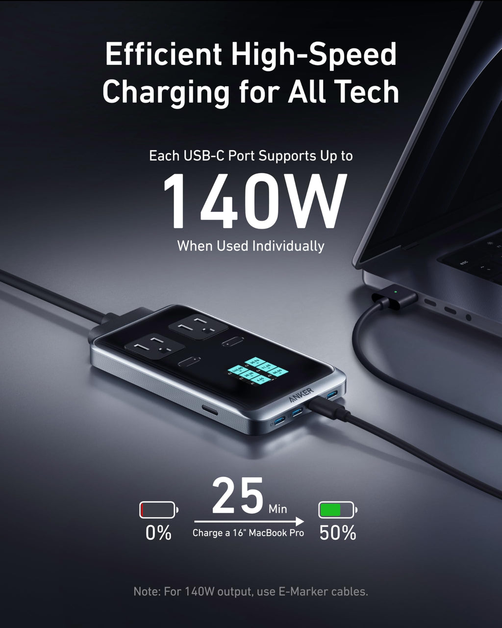 Anker Prime Charging Station, 240W 8-in-1 Power Strip, 2 AC, 4 USB C