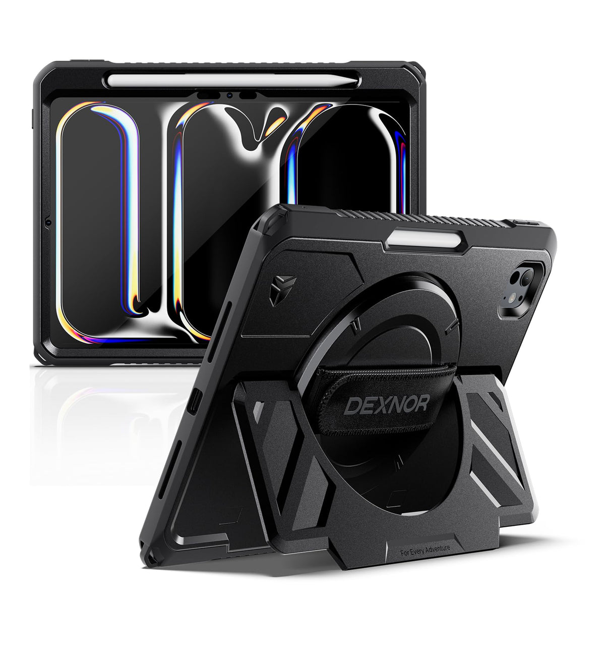 Dexnor for iPad 11th&9th&MINI 7 Cases, Rugged Protective Case with 360° Rotating Hand Strap & Large Steady Stand & Screen Protector & Pencil Holder Shockproof Full-Body Bumper Cover