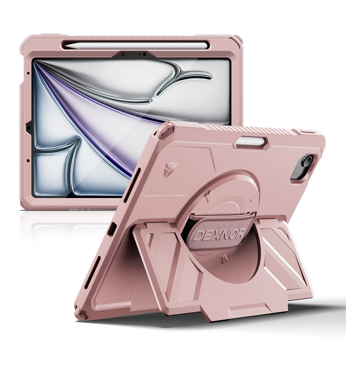 Dexnor for iPad 11th&9th&MINI 7 Cases, Rugged Protective Case with 360° Rotating Hand Strap & Large Steady Stand & Screen Protector & Pencil Holder Shockproof Full-Body Bumper Cover
