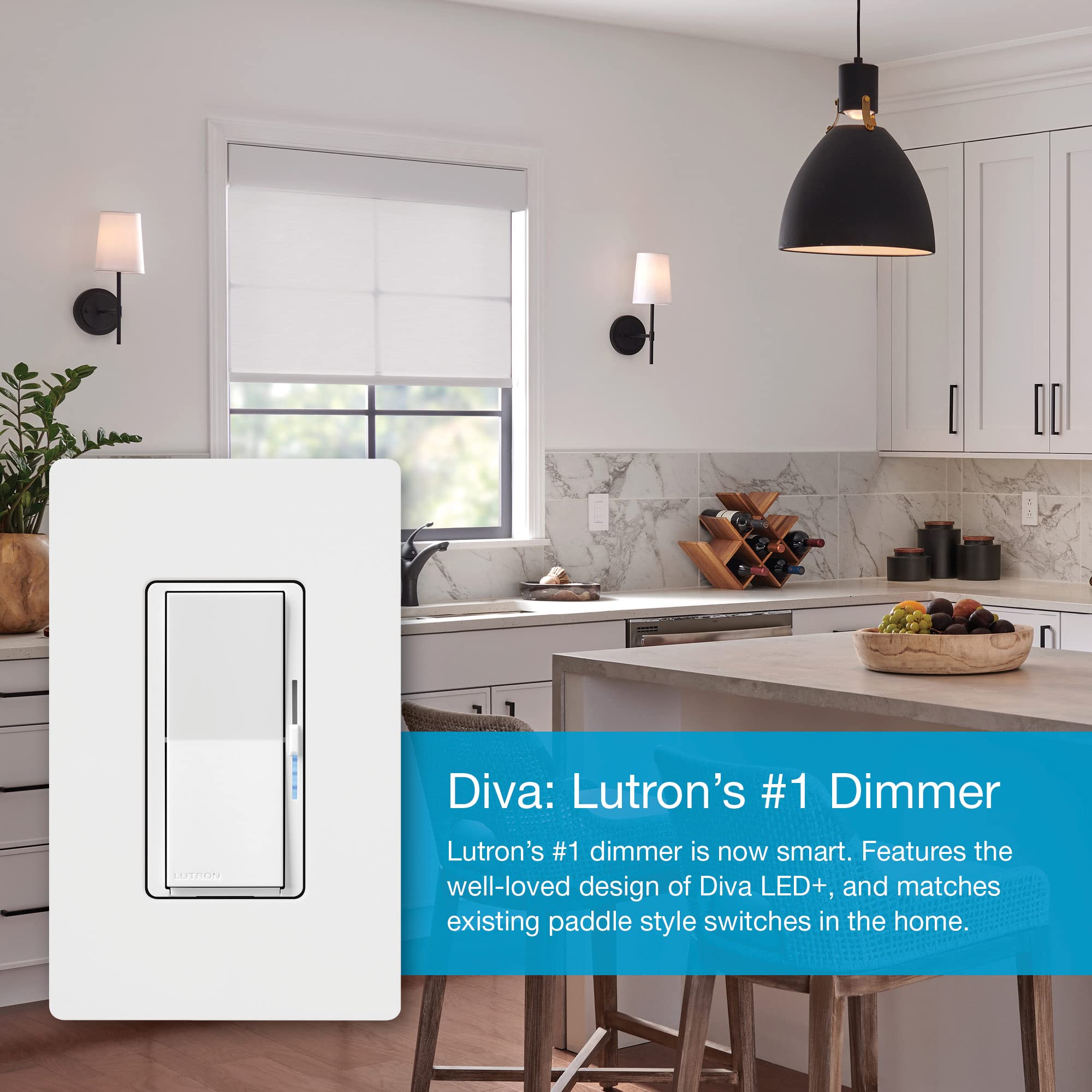 Lutron Caseta Smart Lighting Diva Smart Dimmer Switch for LED Bulbs
