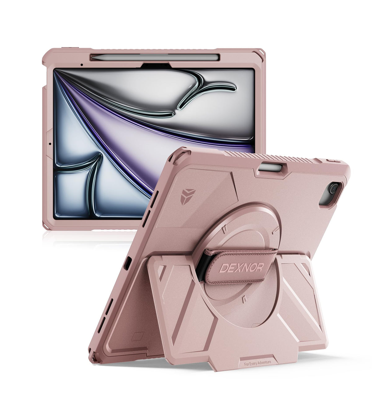 Dexnor for iPad 11th&9th&MINI 7 Cases, Rugged Protective Case with 360° Rotating Hand Strap & Large Steady Stand & Screen Protector & Pencil Holder Shockproof Full-Body Bumper Cover