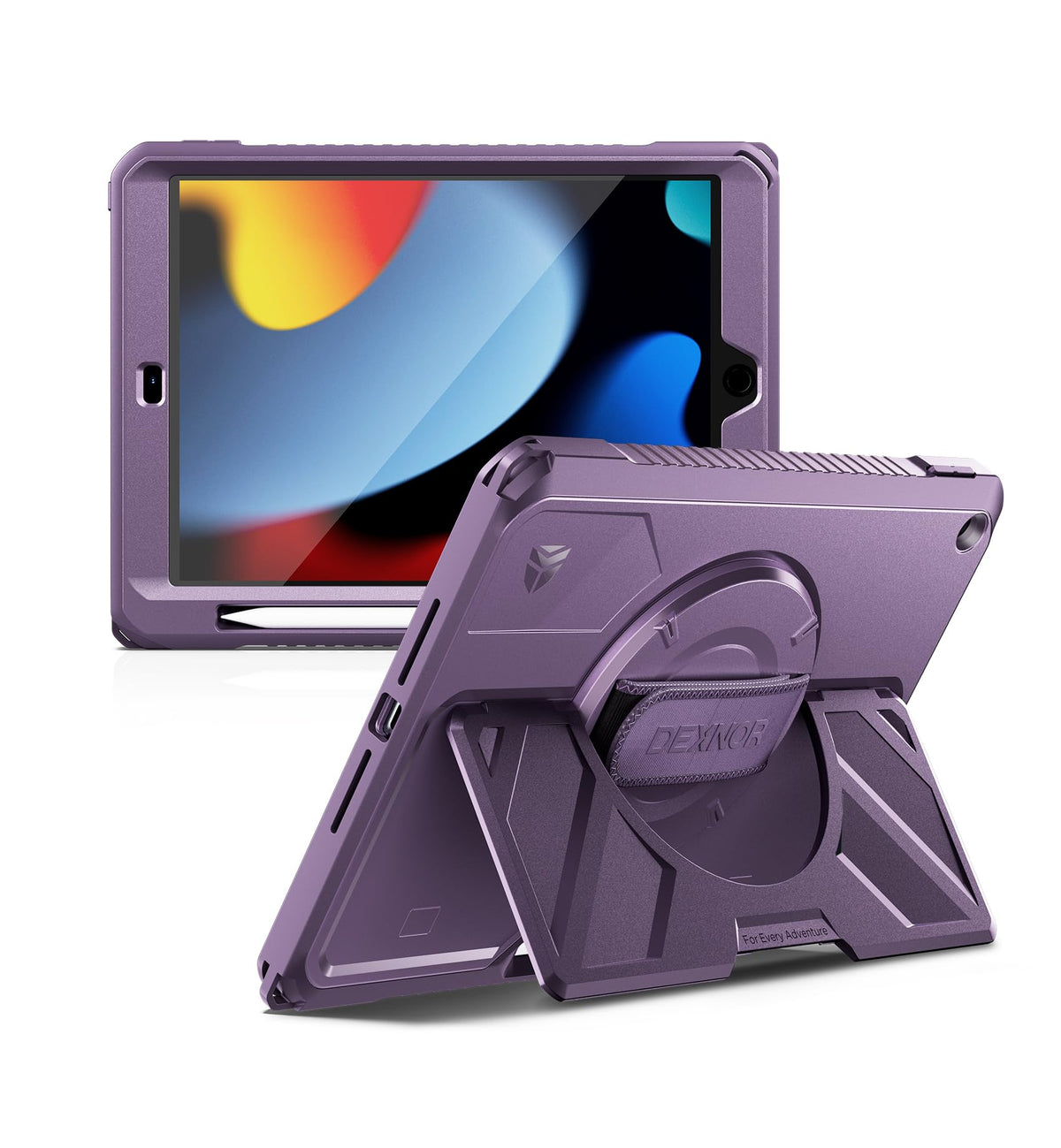 Dexnor for iPad 11th&9th&MINI 7 Cases, Rugged Protective Case with 360° Rotating Hand Strap & Large Steady Stand & Screen Protector & Pencil Holder Shockproof Full-Body Bumper Cover