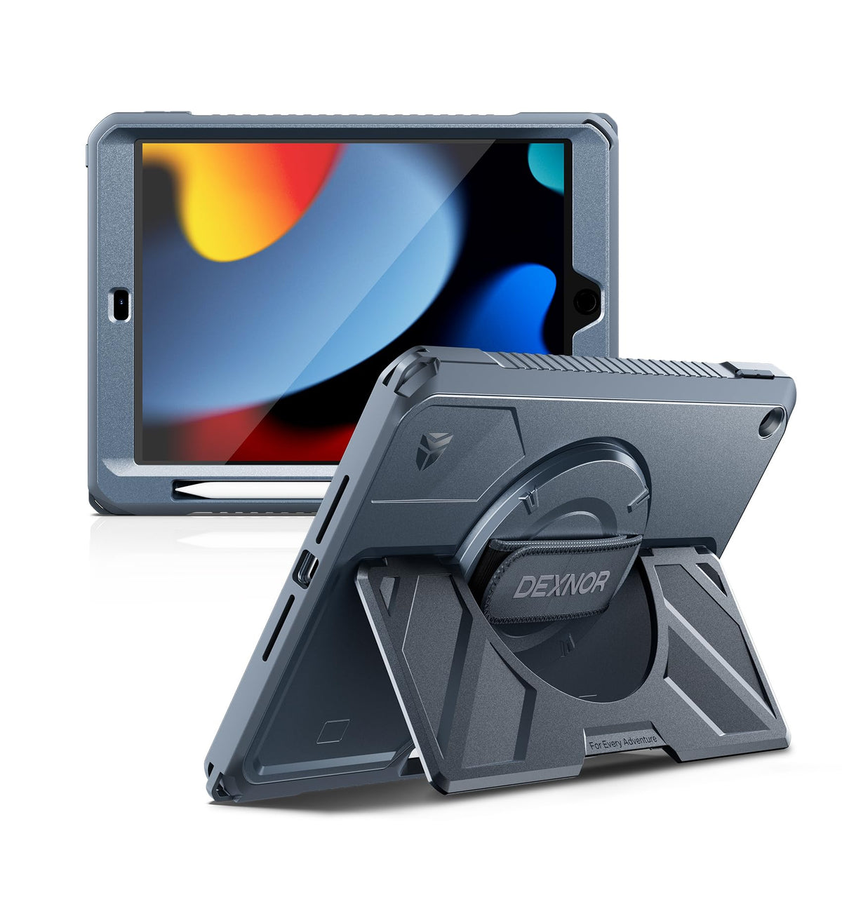 Dexnor for iPad 11th&9th&MINI 7 Cases, Rugged Protective Case with 360° Rotating Hand Strap & Large Steady Stand & Screen Protector & Pencil Holder Shockproof Full-Body Bumper Cover