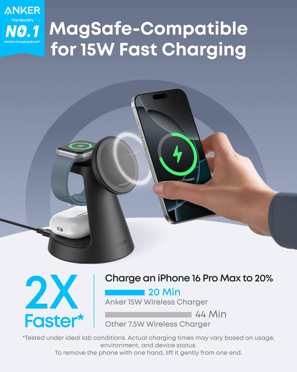 Anker MagSafe Charger Compatible, MagGo 3-in-1 Qi2 15W Charging Station