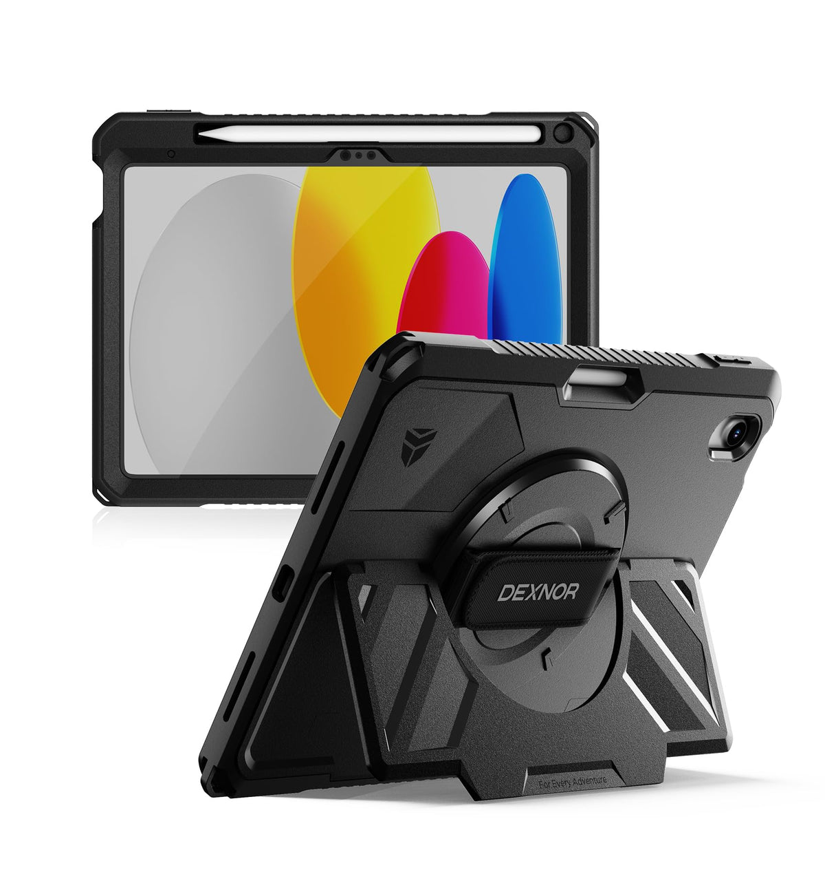 Dexnor for iPad 11th&9th&MINI 7 Cases, Rugged Protective Case with 360° Rotating Hand Strap & Large Steady Stand & Screen Protector & Pencil Holder Shockproof Full-Body Bumper Cover