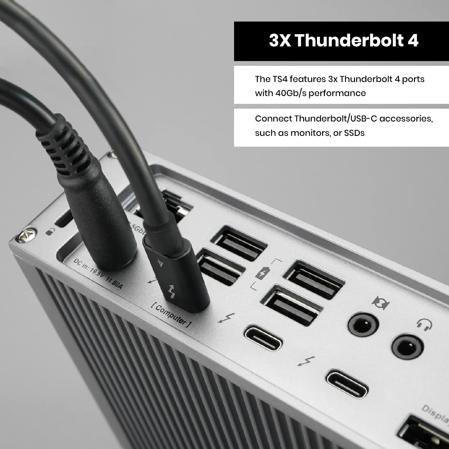 CalDigit TS4 18 Port Thunderbolt 4 Dock, 98W Charging, 3X TBT4 (40Gb/s), 3X USB-C + 5X USB-A (10Gb/s), 2.5GbE LAN, 8K@30Hz or 2X 6K@60Hz Displays, Mac/Windows/Chrome, Space Gray, 0.8m Certified Cable