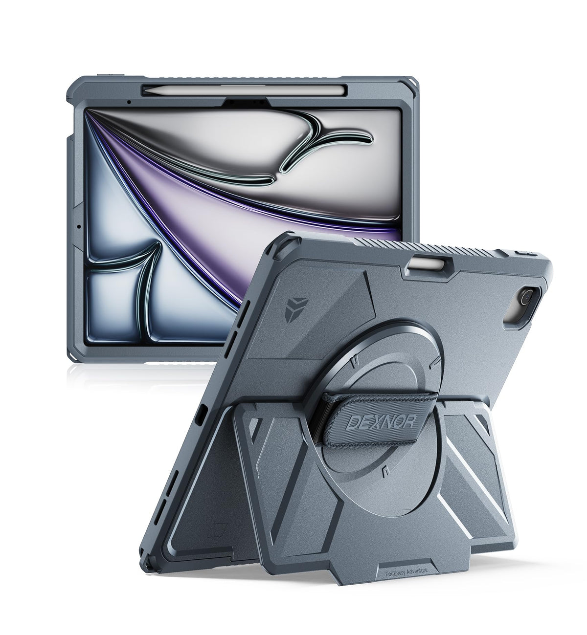 Dexnor for iPad 11th&9th&MINI 7 Cases, Rugged Protective Case with 360° Rotating Hand Strap & Large Steady Stand & Screen Protector & Pencil Holder Shockproof Full-Body Bumper Cover