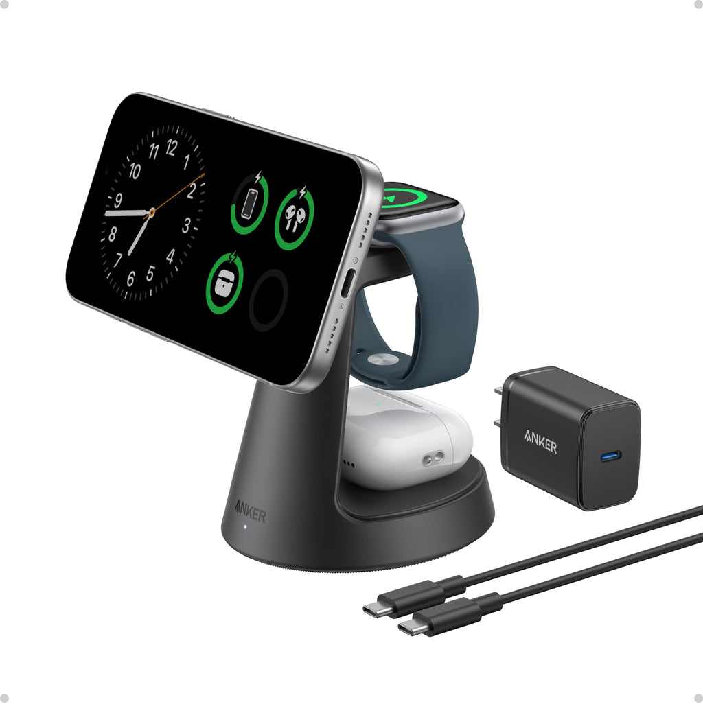 Anker MagSafe Charger Compatible, MagGo 3-in-1 Qi2 15W Charging Station