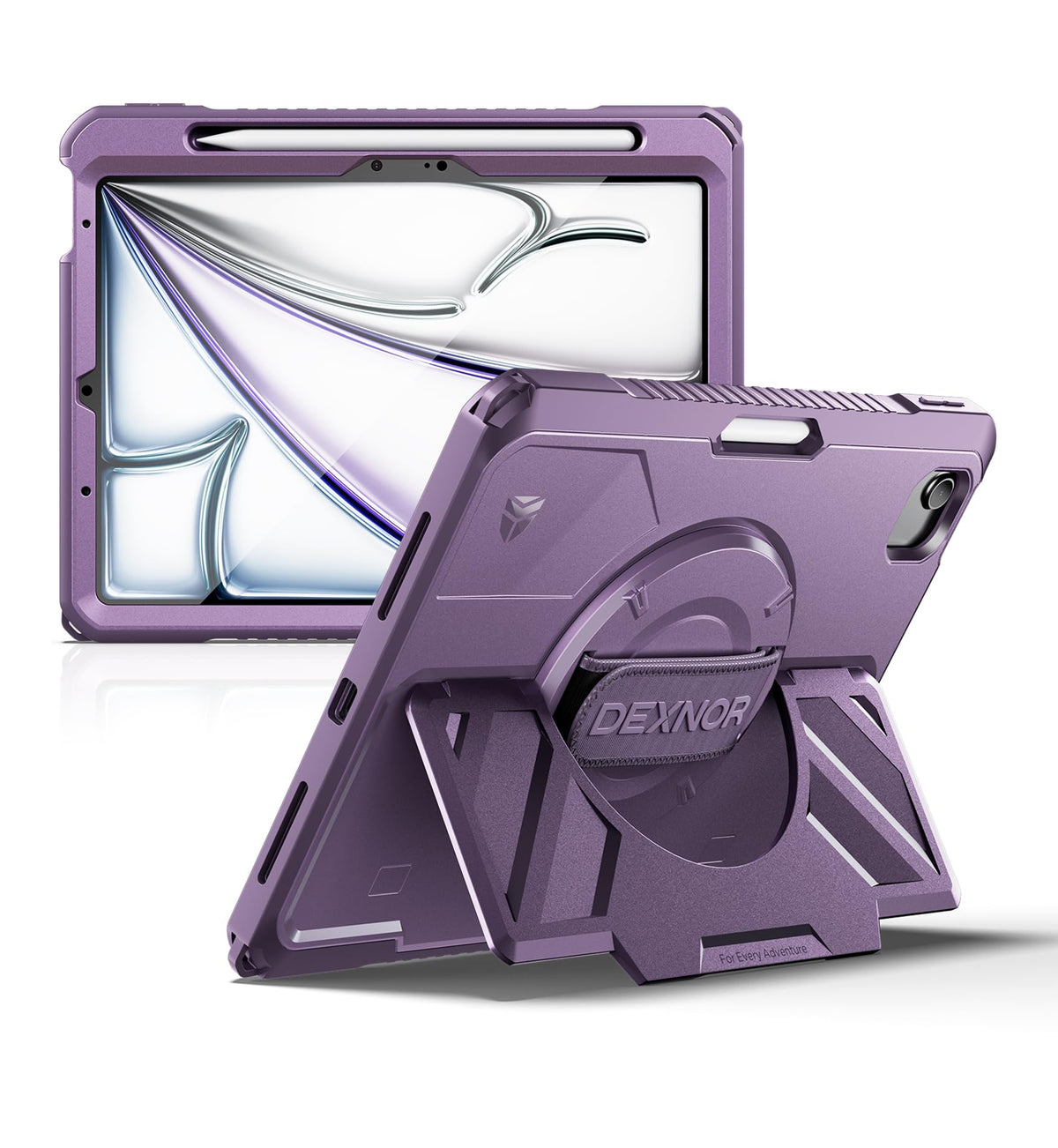 Dexnor for iPad 11th&9th&MINI 7 Cases, Rugged Protective Case with 360° Rotating Hand Strap & Large Steady Stand & Screen Protector & Pencil Holder Shockproof Full-Body Bumper Cover