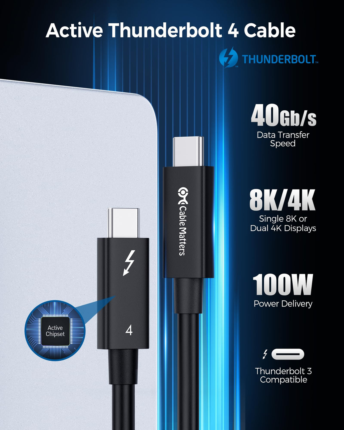 Cable Matters 40Gbps Active Thunderbolt 4 Adapter Cable