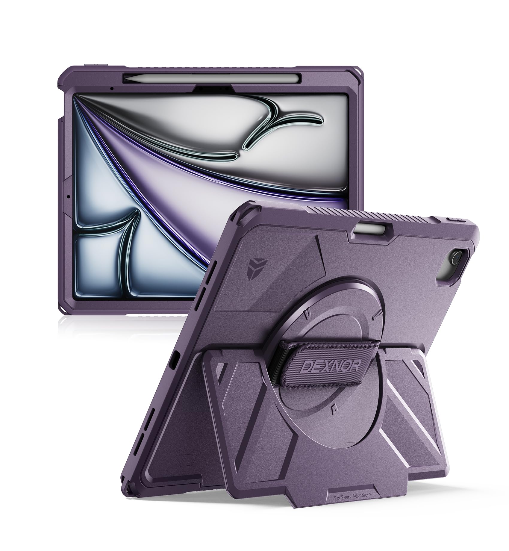 Dexnor for iPad 11th&9th&MINI 7 Cases, Rugged Protective Case with 360° Rotating Hand Strap & Large Steady Stand & Screen Protector & Pencil Holder Shockproof Full-Body Bumper Cover