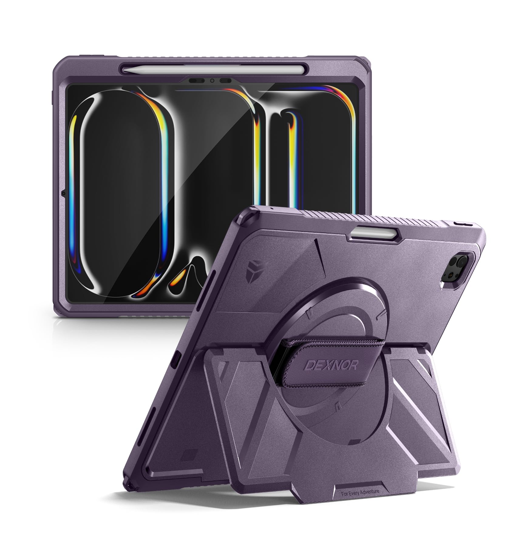 Dexnor for iPad 11th&9th&MINI 7 Cases, Rugged Protective Case with 360° Rotating Hand Strap & Large Steady Stand & Screen Protector & Pencil Holder Shockproof Full-Body Bumper Cover