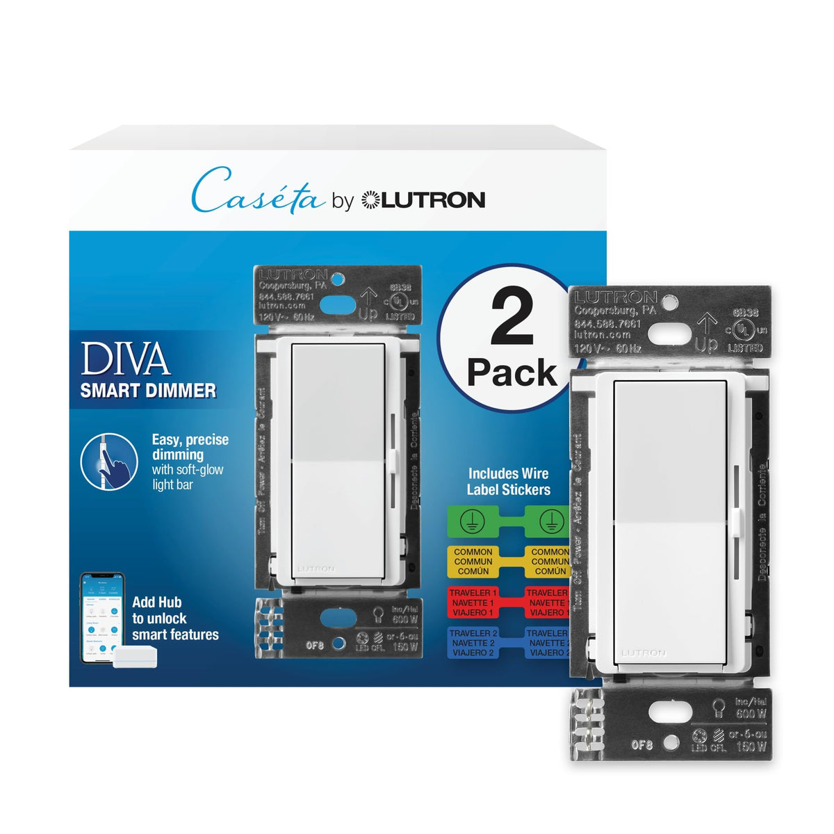 Lutron Caseta Smart Lighting Diva Smart Dimmer Switch for LED Bulbs