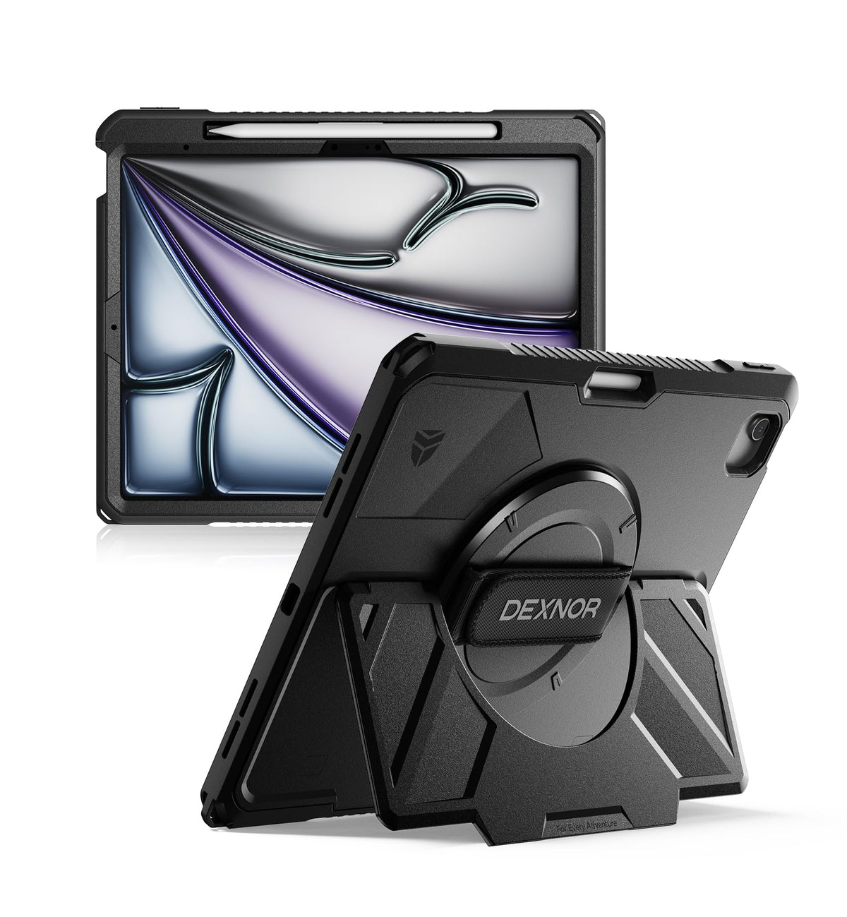 Dexnor for iPad 11th&9th&MINI 7 Cases, Rugged Protective Case with 360° Rotating Hand Strap & Large Steady Stand & Screen Protector & Pencil Holder Shockproof Full-Body Bumper Cover
