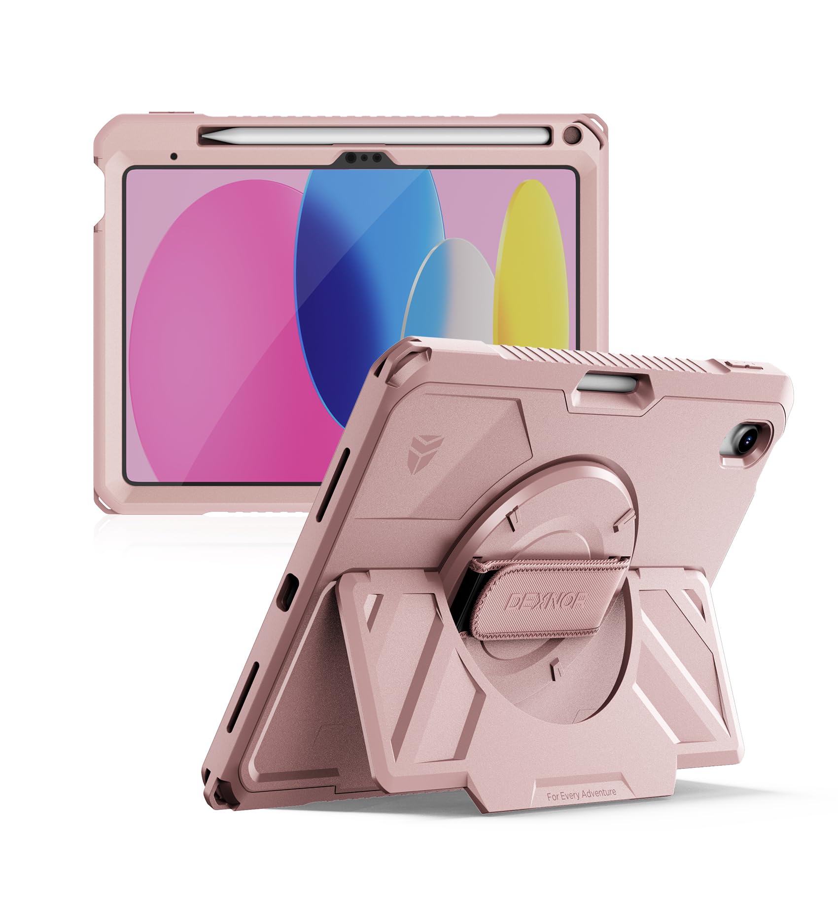Dexnor for iPad 11th&9th&MINI 7 Cases, Rugged Protective Case with 360° Rotating Hand Strap & Large Steady Stand & Screen Protector & Pencil Holder Shockproof Full-Body Bumper Cover