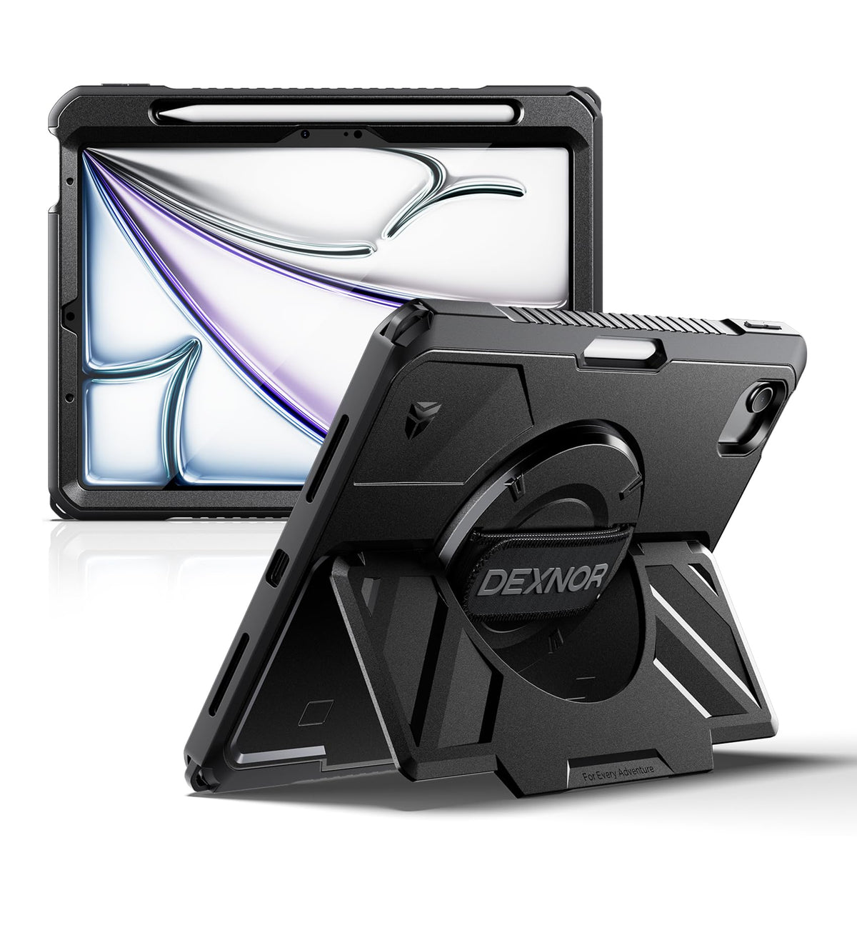 Dexnor for iPad 11th&9th&MINI 7 Cases, Rugged Protective Case with 360° Rotating Hand Strap & Large Steady Stand & Screen Protector & Pencil Holder Shockproof Full-Body Bumper Cover