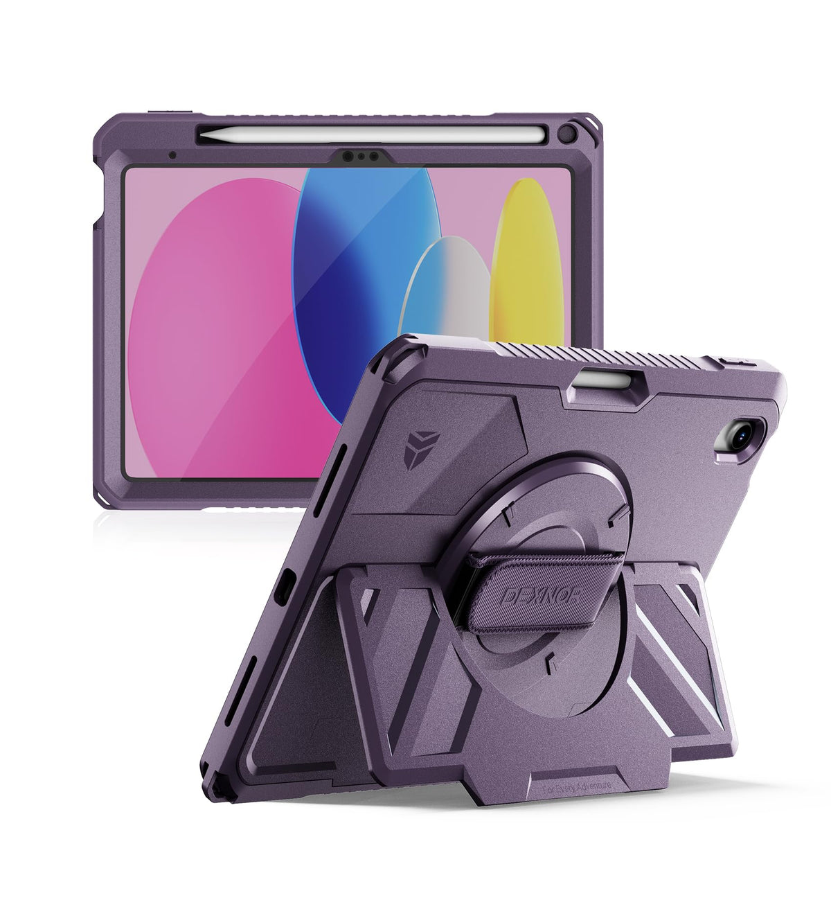 Dexnor for iPad 11th&9th&MINI 7 Cases, Rugged Protective Case with 360° Rotating Hand Strap & Large Steady Stand & Screen Protector & Pencil Holder Shockproof Full-Body Bumper Cover