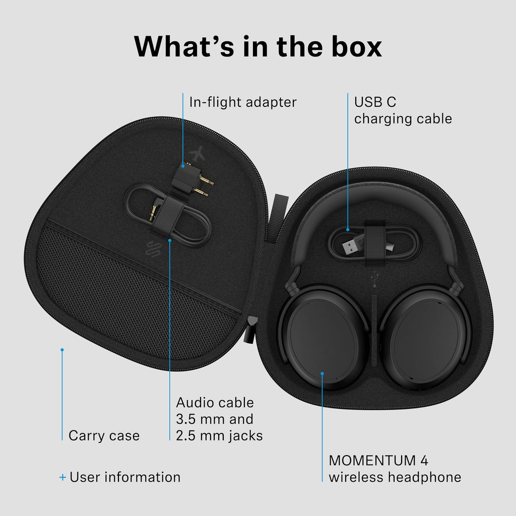 SENNHEISER Momentum 4 Wireless Noise Cancelling Headphones - Bluetooth Headset for Crystal-Clear Calls with Adaptive Noise Cancellation, Over-Ear Headphones, 60h Battery Life, Folding Design