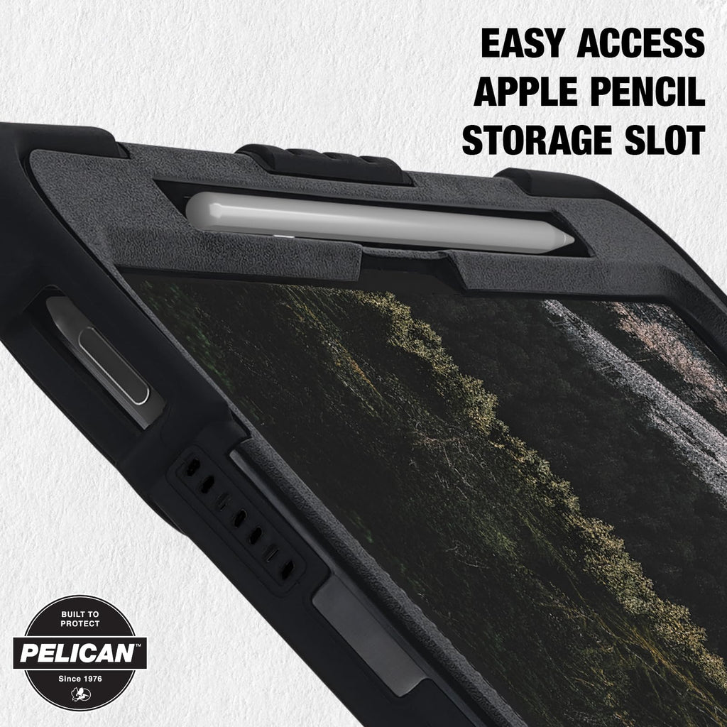 Pelican Voyager iPad Pro Case - Ultra Rugged iPad Pro Case with Pencil Holder & 360° Stand - Military-Grade Drop Protection - Adjustable Hand Strap & Two Lanyard Attach Points - Black