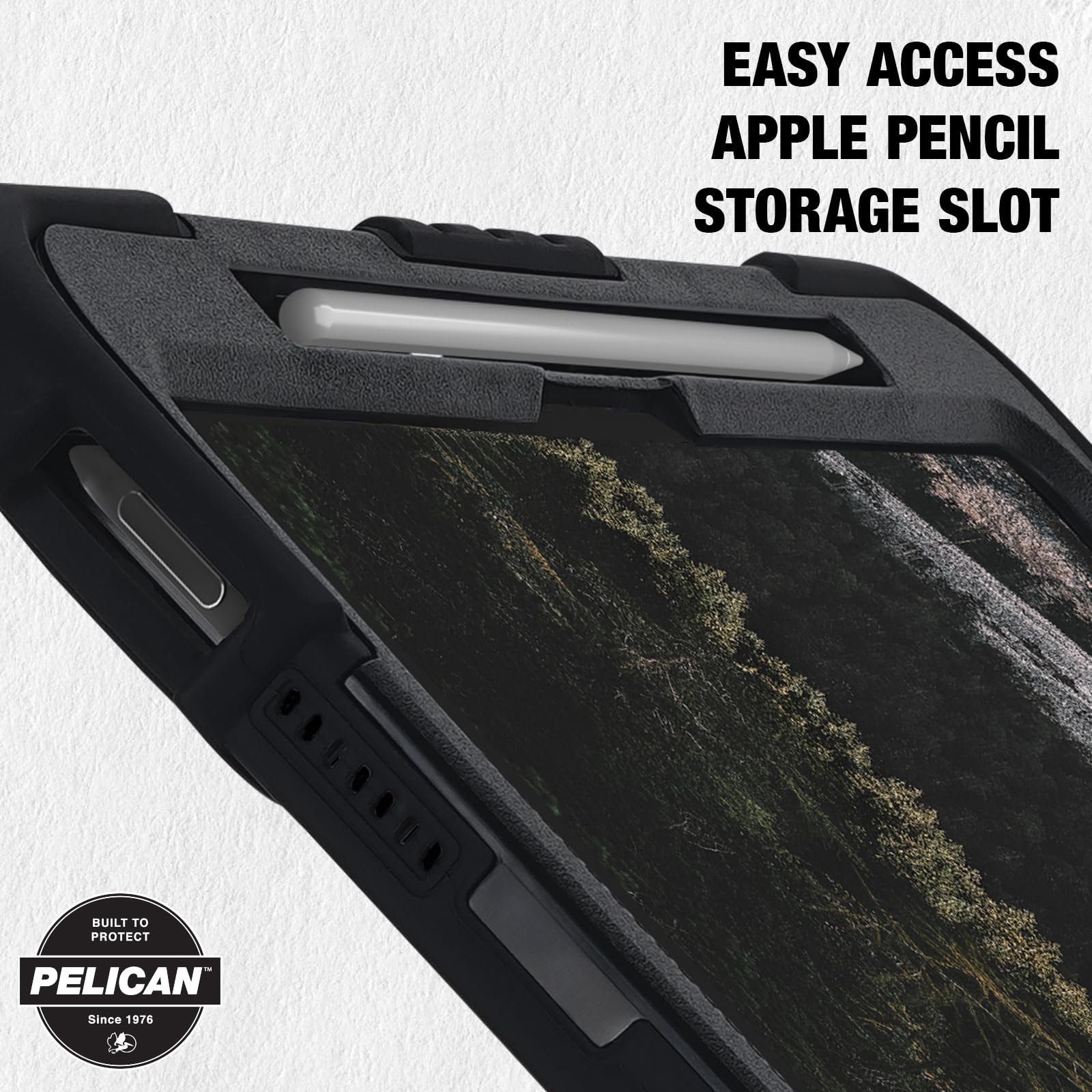 Pelican Voyager iPad Pro Case - Ultra Rugged iPad Pro Case with Pencil Holder & 360° Stand - Military-Grade Drop Protection - Adjustable Hand Strap & Two Lanyard Attach Points - Black