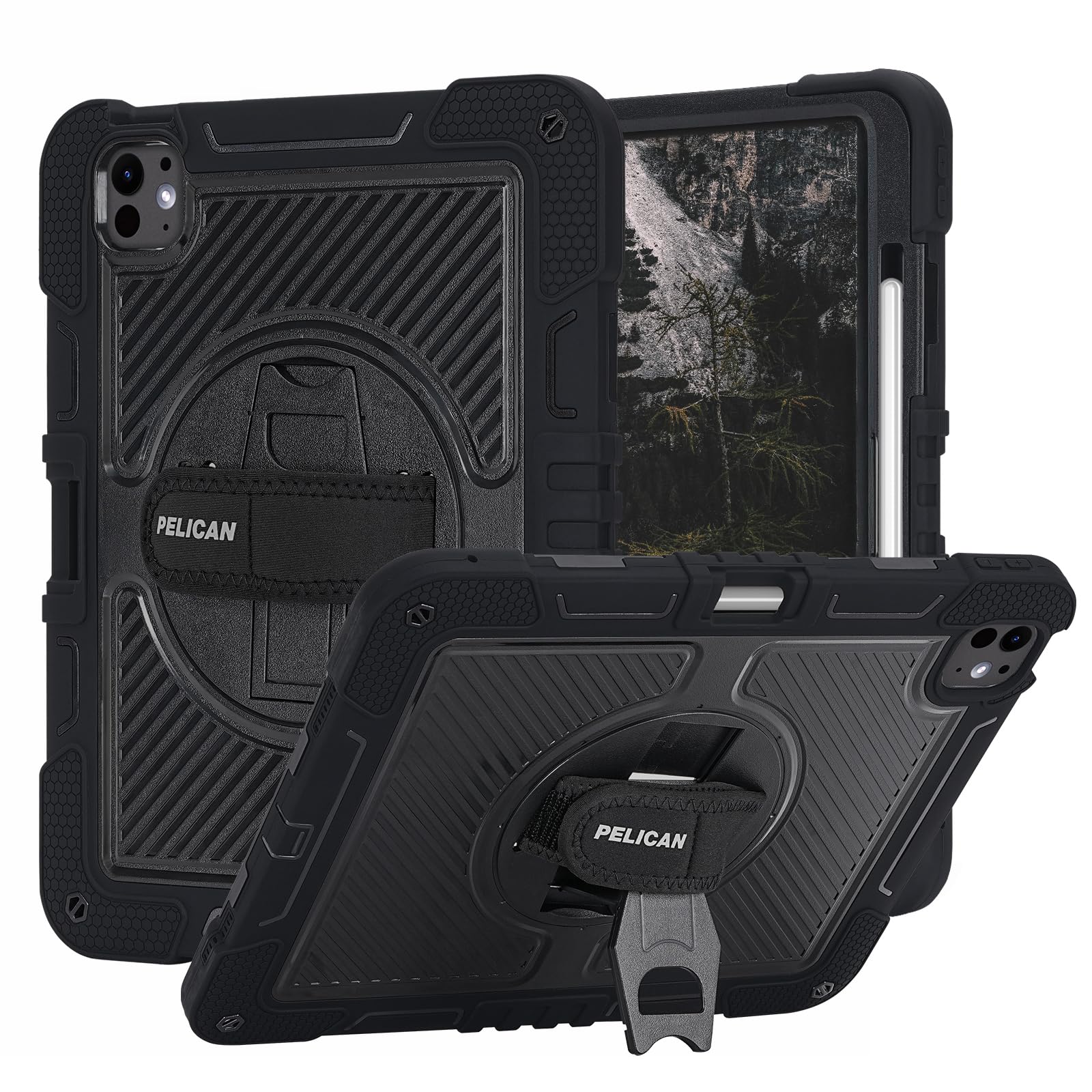 Pelican Voyager iPad Pro Case - Ultra Rugged iPad Pro Case with Pencil Holder & 360° Stand - Military-Grade Drop Protection - Adjustable Hand Strap & Two Lanyard Attach Points - Black