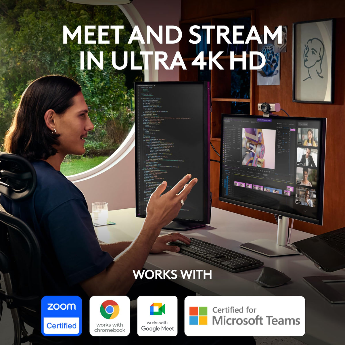 Logitech MX Brio Ultra HD 4K Collaboration, Streaming Webcam, 1080p at 60 FPS, Show Mode, Works with Microsoft Teams, Zoom, Google Meet, Nintendo Switch 2 new GameChat Mode - Graphite, Pack of 4